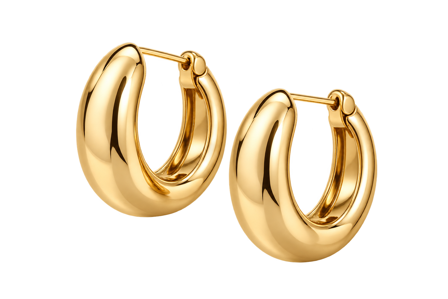 Illustrative polished gold hoops matching the outfit